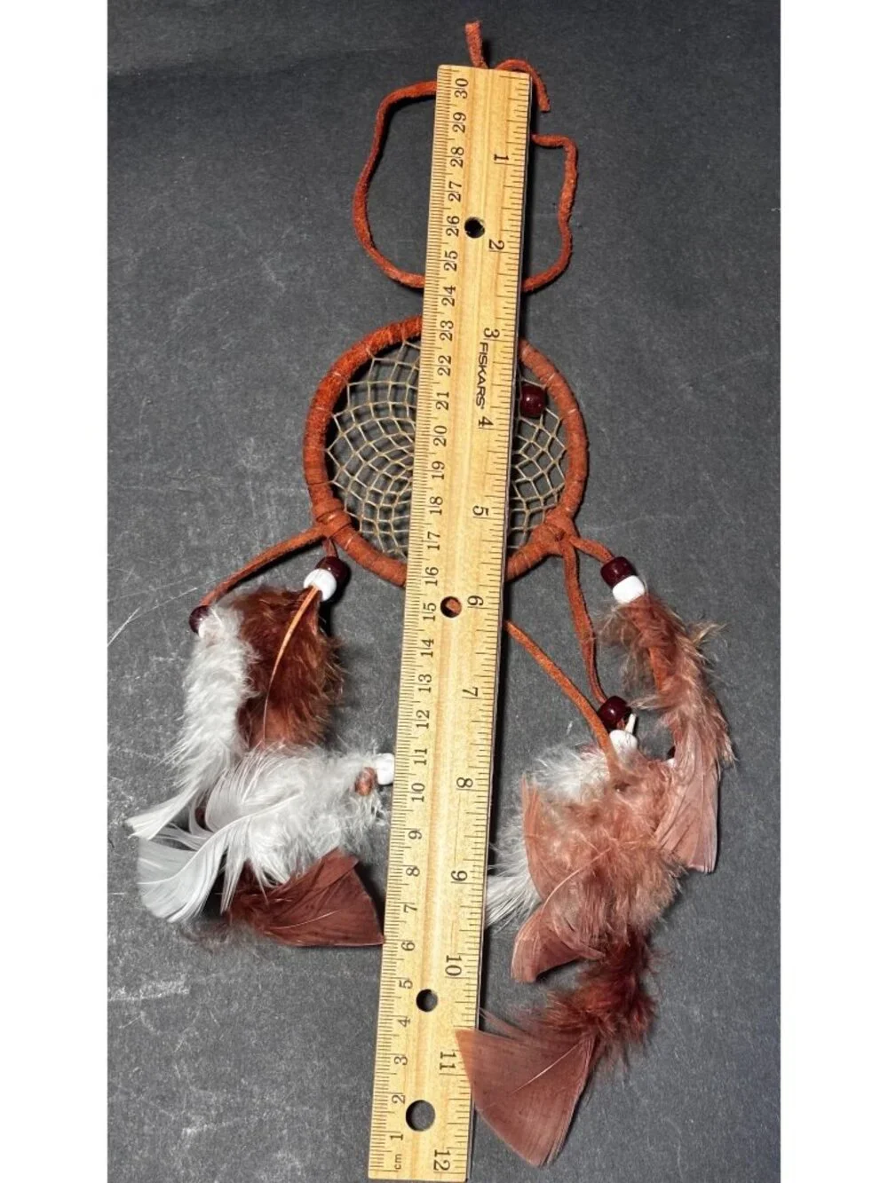 Dream Catcher With Brown Leather & Feathers Tribal Wall Hanging Decor Handmade